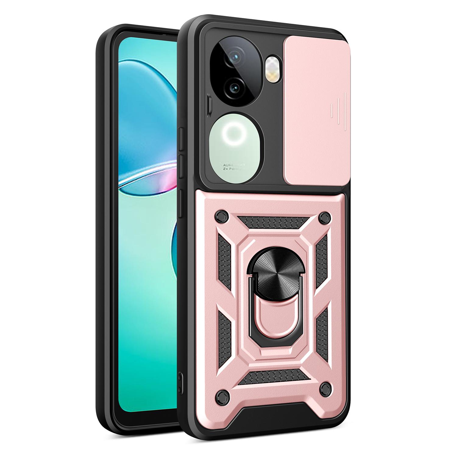 

For vivo iQOO Z9s 5G Case with Slide Camera Lid PC+TPU Kickstand Phone Cover F