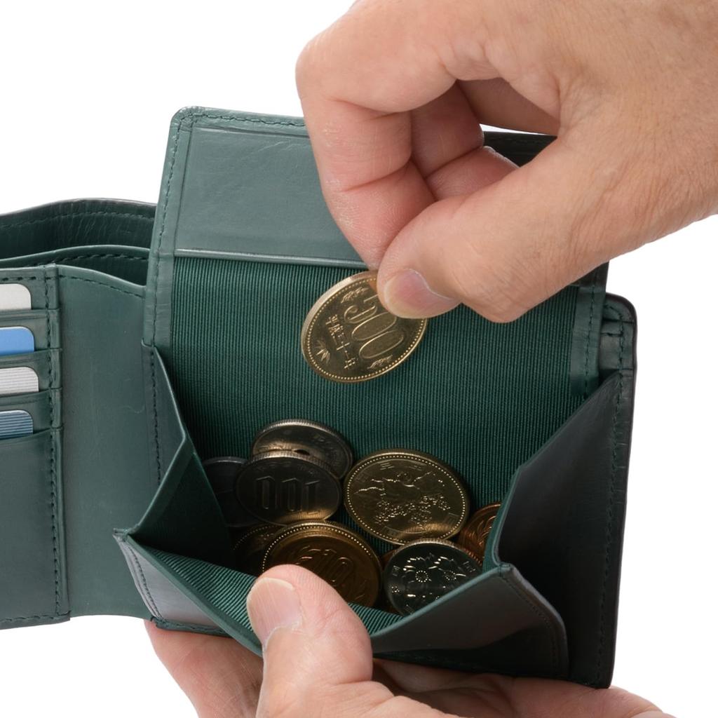 Milagro Himeji Goat Leather Bifold Wallet with Coin Purse (Men's Bifold Wallet with Coin Purse, Himeji Leather, Genuine Goat Leather) EA-MI-203 (Navy)