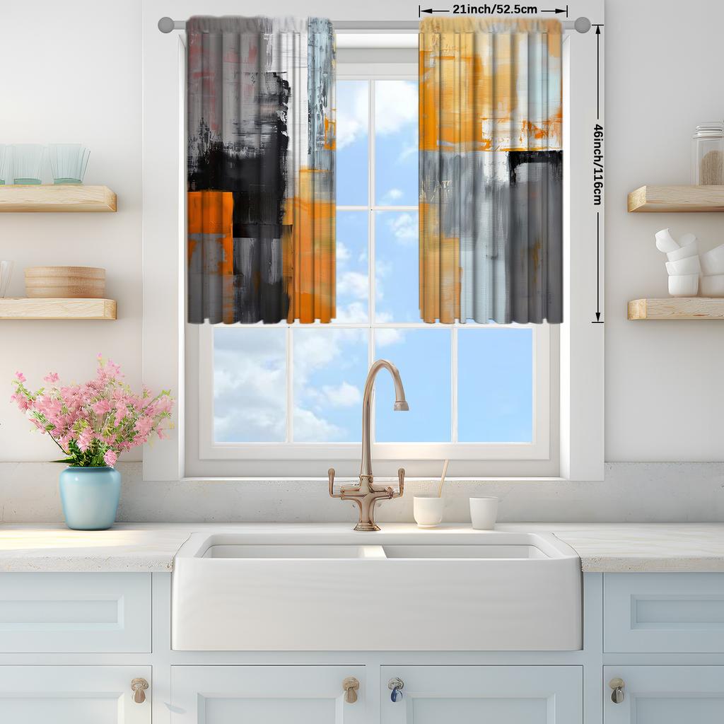 2pcs Art Orange Printed Curtain for Home Decor - Rod Pocket Window Treatment for Bedroom   Office   Kitchen and Living Room