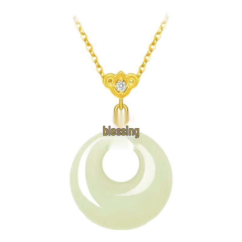 Chow Tai Seng Silver Hetian Jade Safety Buckle Necklace