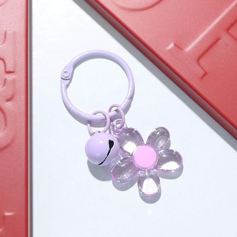 Fresh Five-Petal Flower Resin Keychain with Heart Bead - Girlish Flower Bag Charm