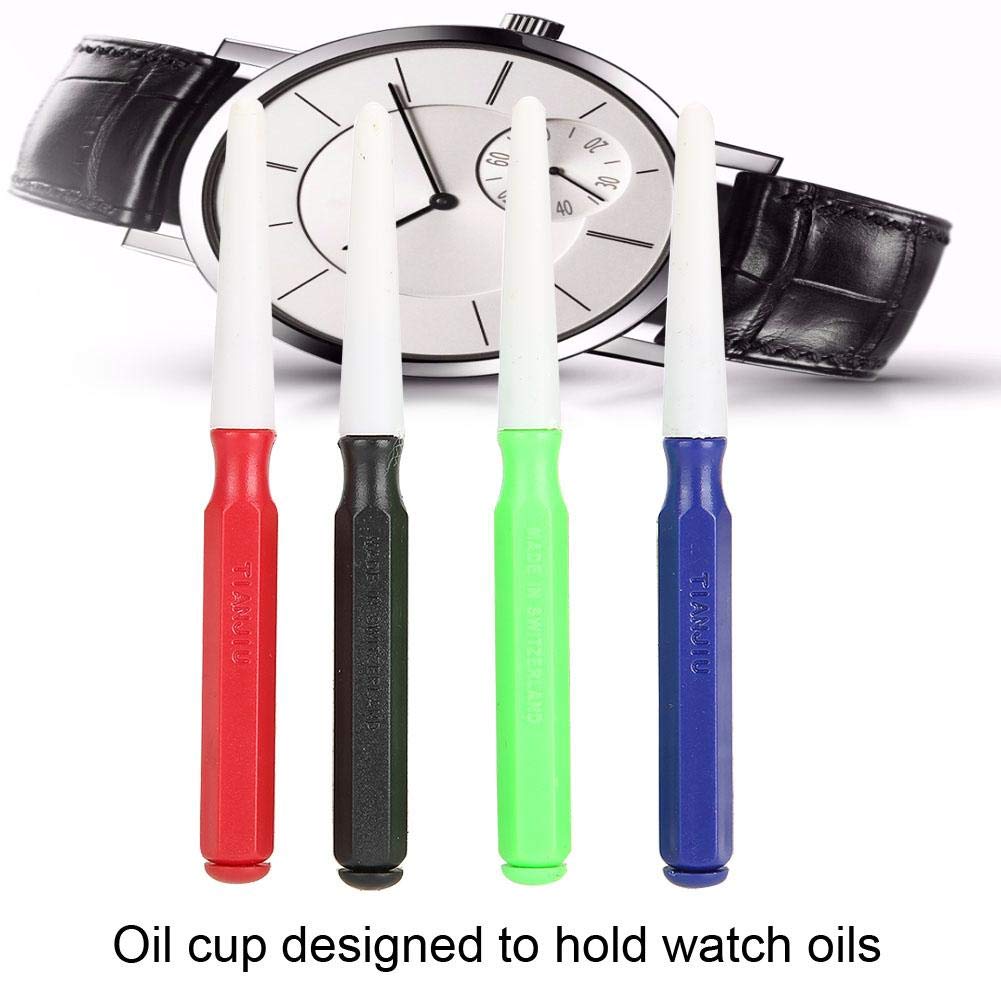 Zjchao Watch Oil Injector Kit, Oil Cup and Pen Kit, Professional Grade Watch Oil Injector Kit, Set of 4 Oil Cups and 4 Oil Pens, Watchmaker Repair Too
