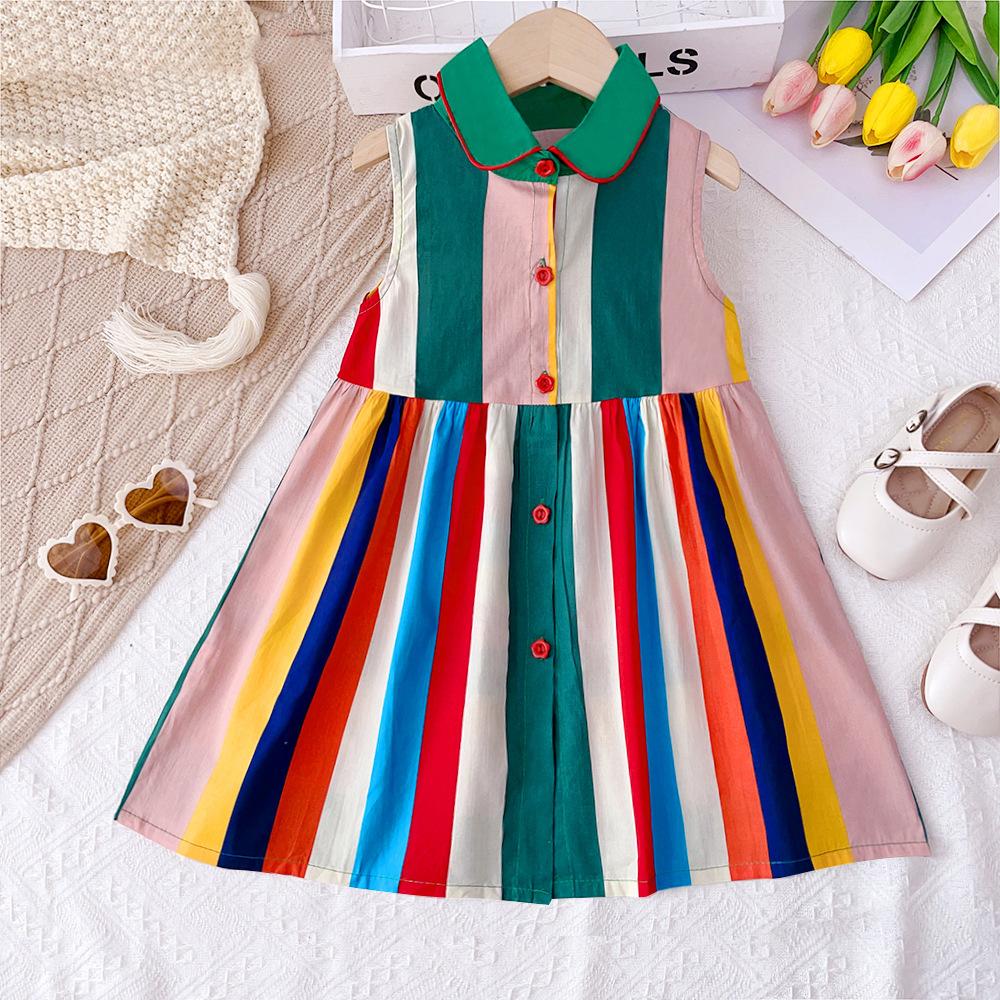 Girls Summer Colorful Striped Cotton Sleeveless Vest Dress Casual Kids Beach Sundress 90cm разноцветный