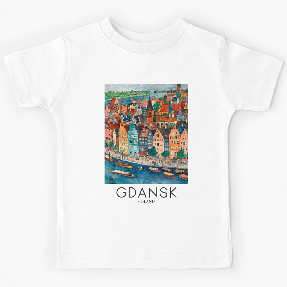 A Pop Art Travel Print of Gdansk - Poland Kids T-Shirt 150