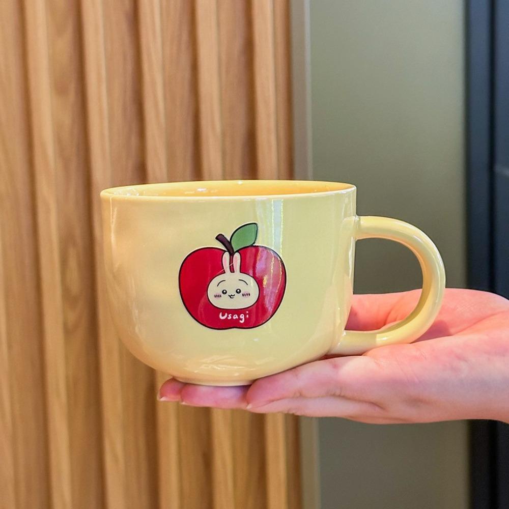 Cute Apple High-value Cup Ceramic Mug with Lid Spoon Couple Home Coffee Cup Girl Birthday Gift