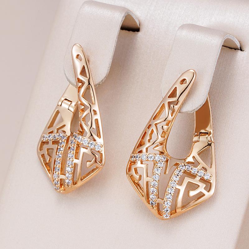 Trend  Rose Gold Earring For Women Micro Wax Inlay Natural Zircon Hollow Flower Unusual Vintage Fashion Daily Jewelry
