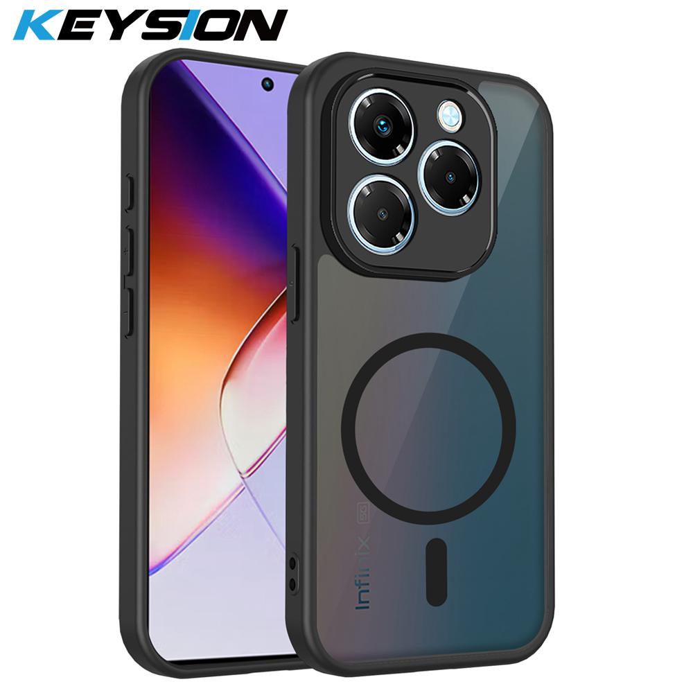 

KEYSION Magnetic Phone Case for for Infinix Smart 8 Soft Silicone+PC Matte Translucent Shockproof Back Cover for Infinix Hot 40i for Smart 8 чёрный