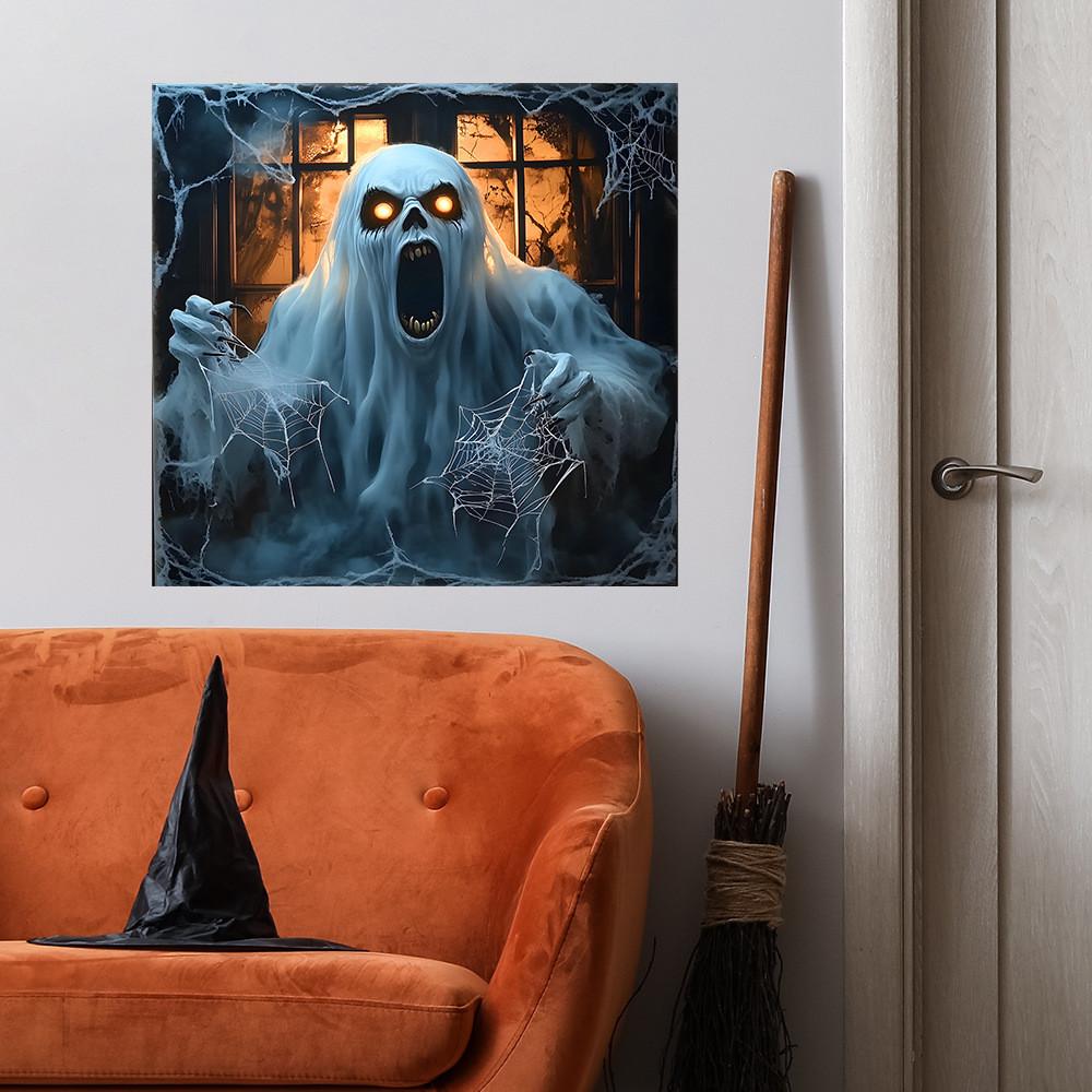 Horror Halloween Spider Web Ghost Fake Window Pattern Home Wall Decorat Sticker