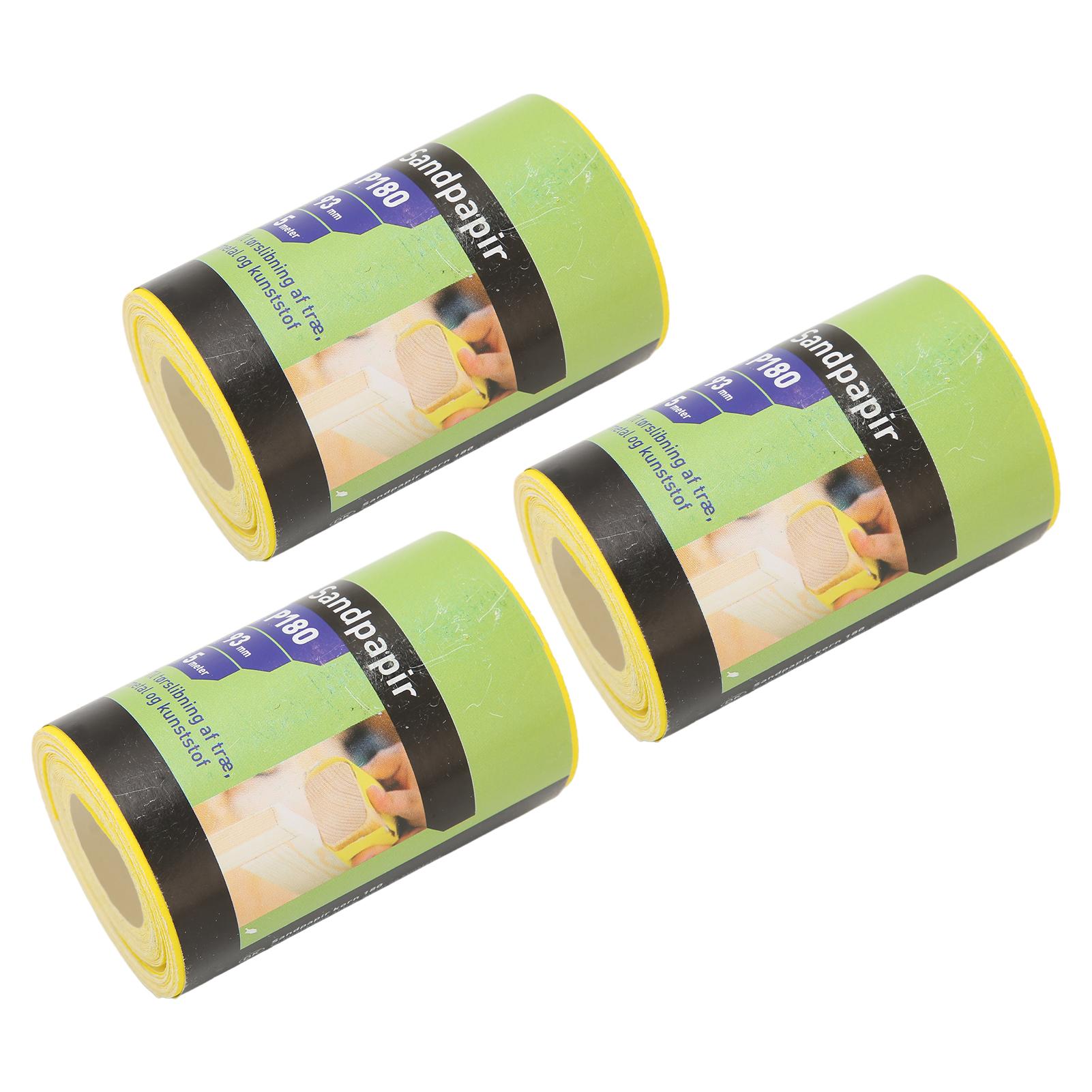 

3 рулона наждачной бумаги, рулон зернистостью 180, желтый абразивный лист, полировальный шлифовальный инструмент для мебели