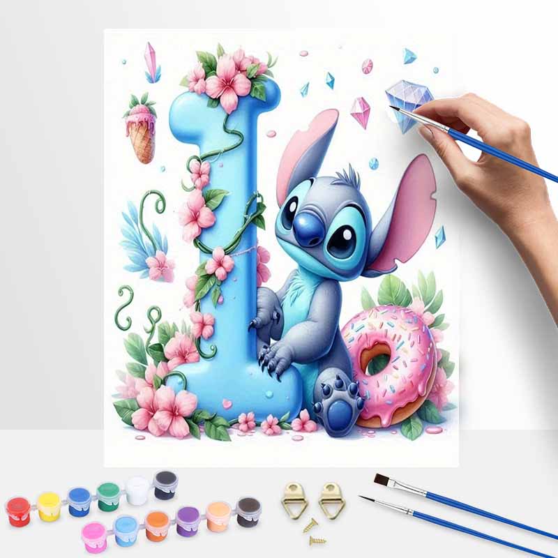 Disney Stitch Number One Floral Donut Oil Paint Digital Painting Art Kit Handmade DIY Painting Kit Home Decor 20x30cm
