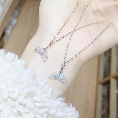 Mermaid Ji Necklace Fish Tail Necklace Mermaid Girls Collarbone Chain Japan and South Korea New All-match Full of Diamond Jewelry