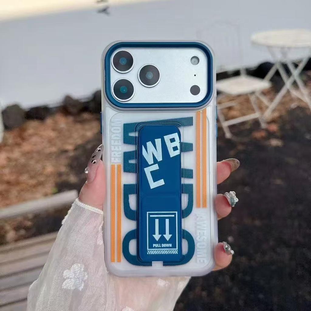 Luxury New "Trendy " WBC Style Pull strap bracket Case For iPhone 17 16 15 14 13 Pro Max 17AIR Shockproof Matte Hard Cover