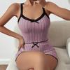 2 Pcs/Set Women Summer Pajamas Suit Shirring Edge Sleeveless Backless Crop Top