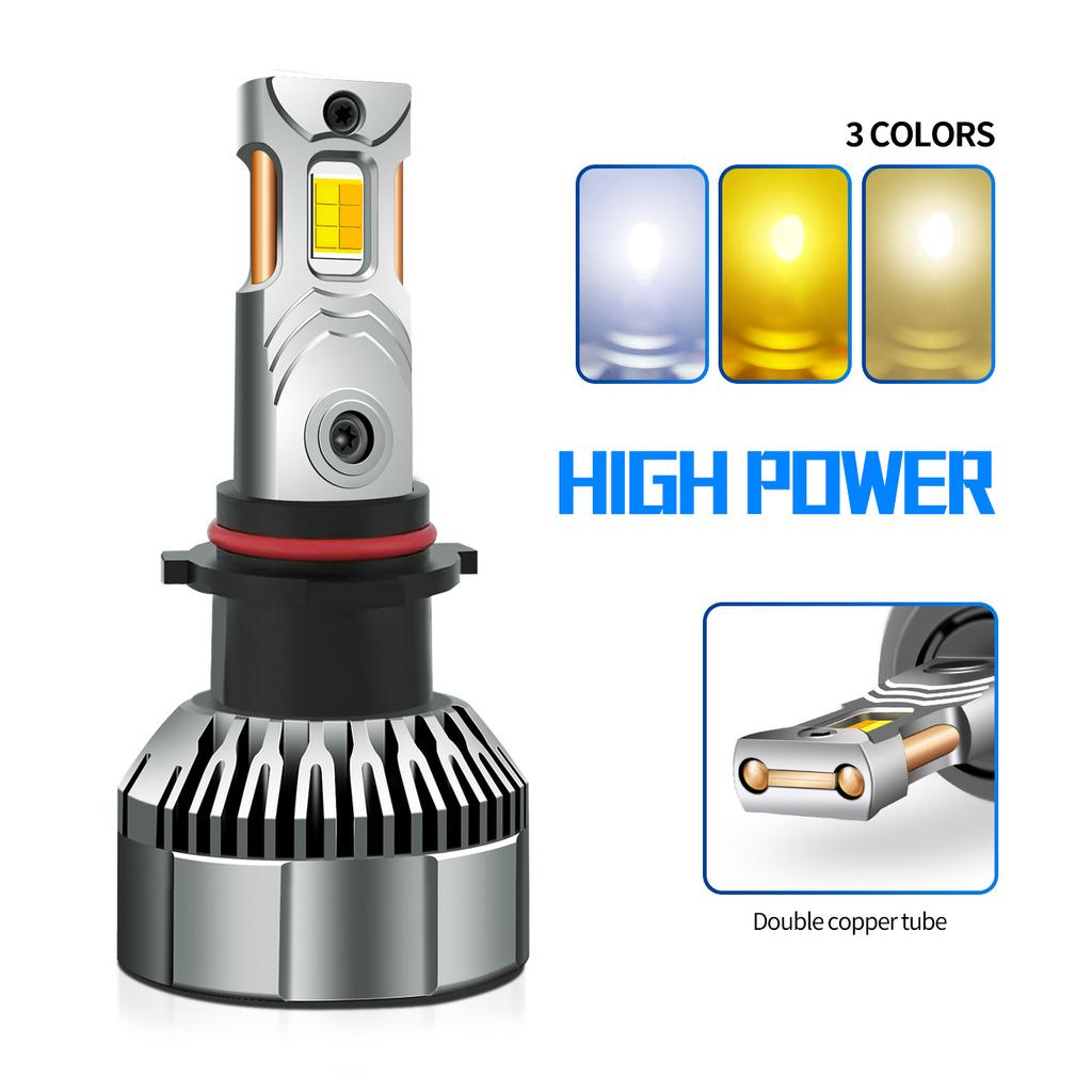 H11 High Power Three-color LED Headlight Double Copper Tube 120W Car Light Led12V Car 24V Truck H7H4