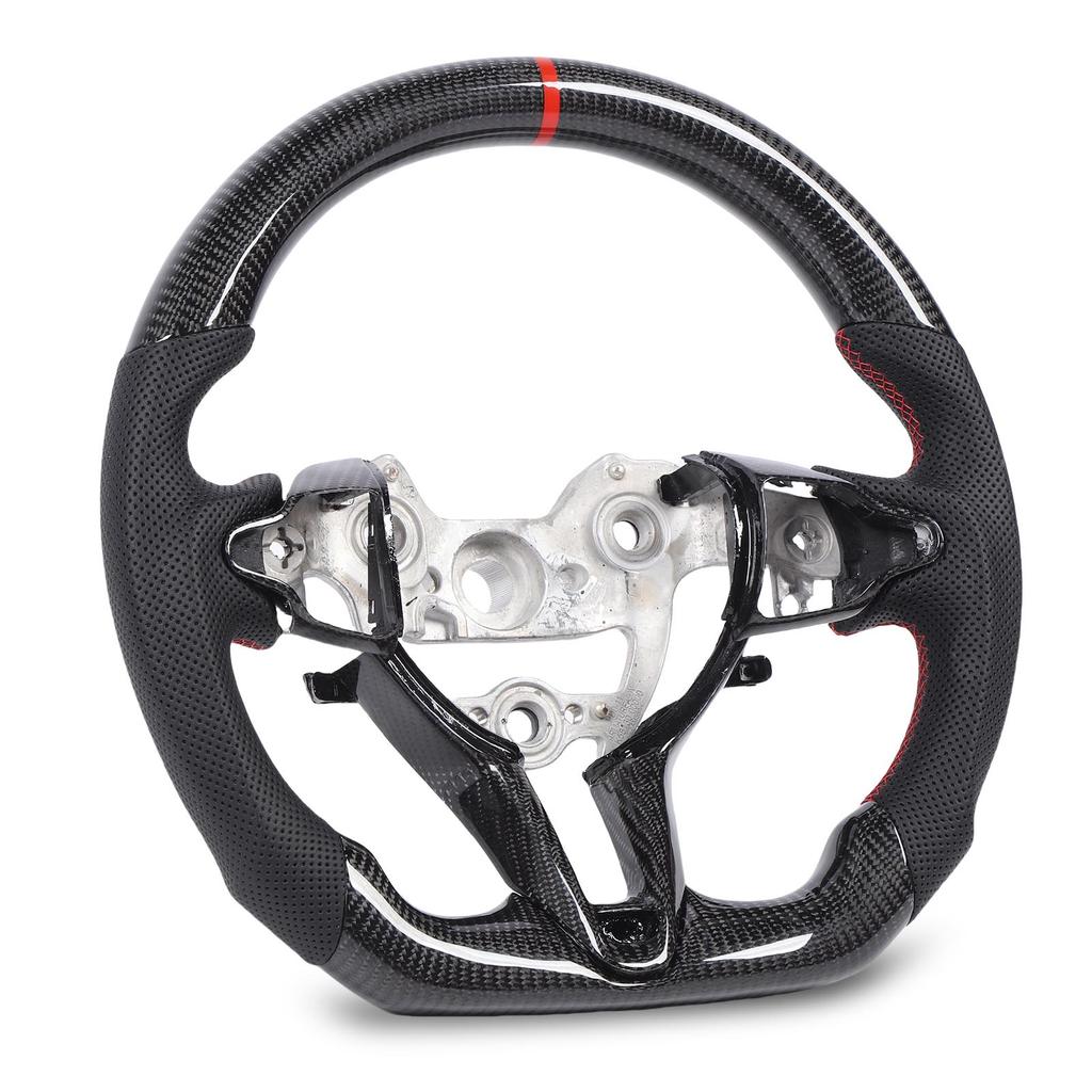 Carbon Fiber Steering Wheel Perforated Leather With Button Trims Replacement for I30 N 2018 and After