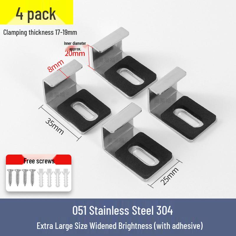 Stainless Steel Mirror Holder Clips, Square, Set of 4