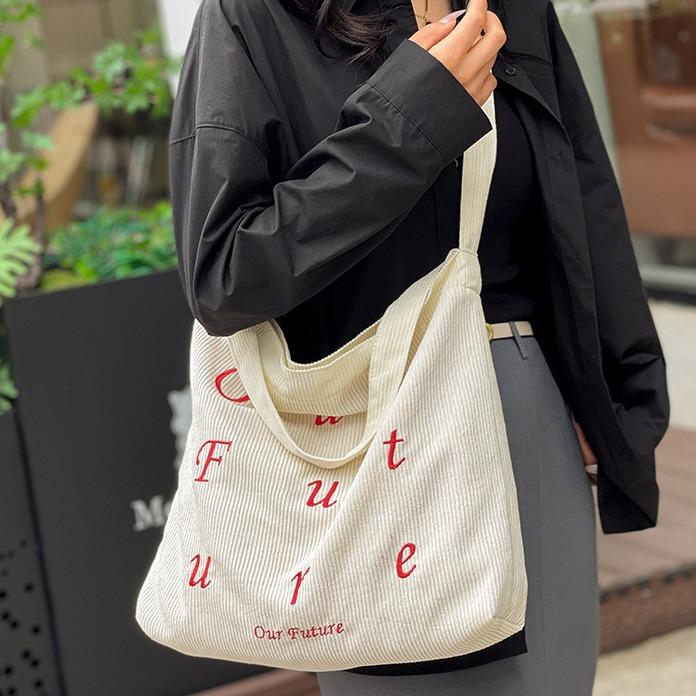 Niche Design Letter Bag Women's Embroidery Tote Cloth Bag, Korean Large-capacity Version Shoulder Bag Messenger Bag