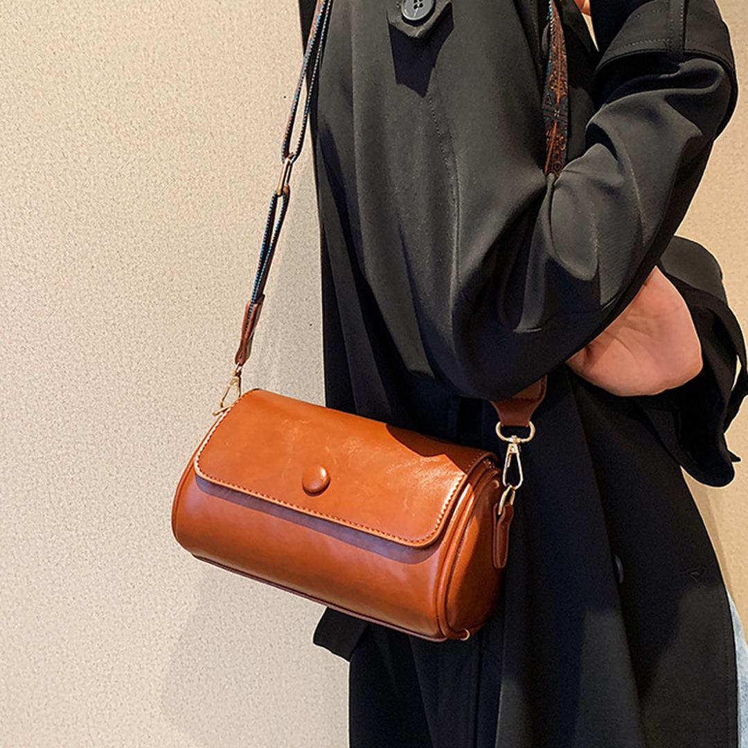 

floral shoulder strap cylindrical bag women s small pillow bag Bohemian style wide shoulder strap single shoulder crossbody Mini(Max Length<20cm) світло-коричневого кольору