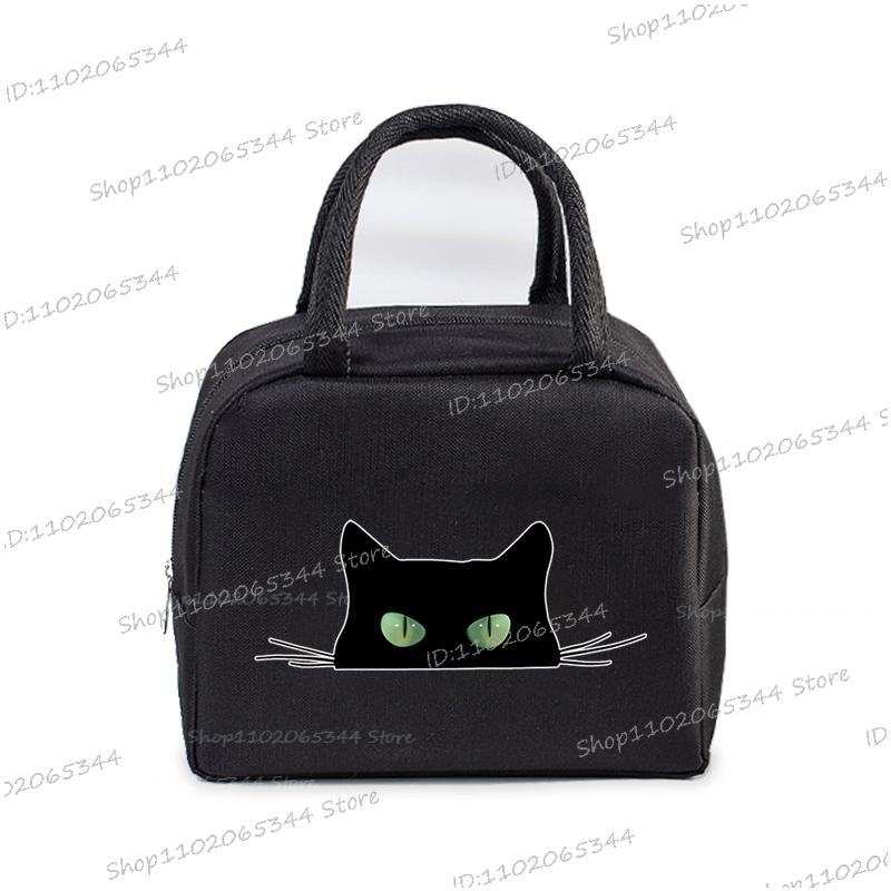 Cartoon Comic Cats Insulated Lunch Box Handbags Cute Animal Kitten Insulation Bento Pouch School Student Kids Women Lunch Bag