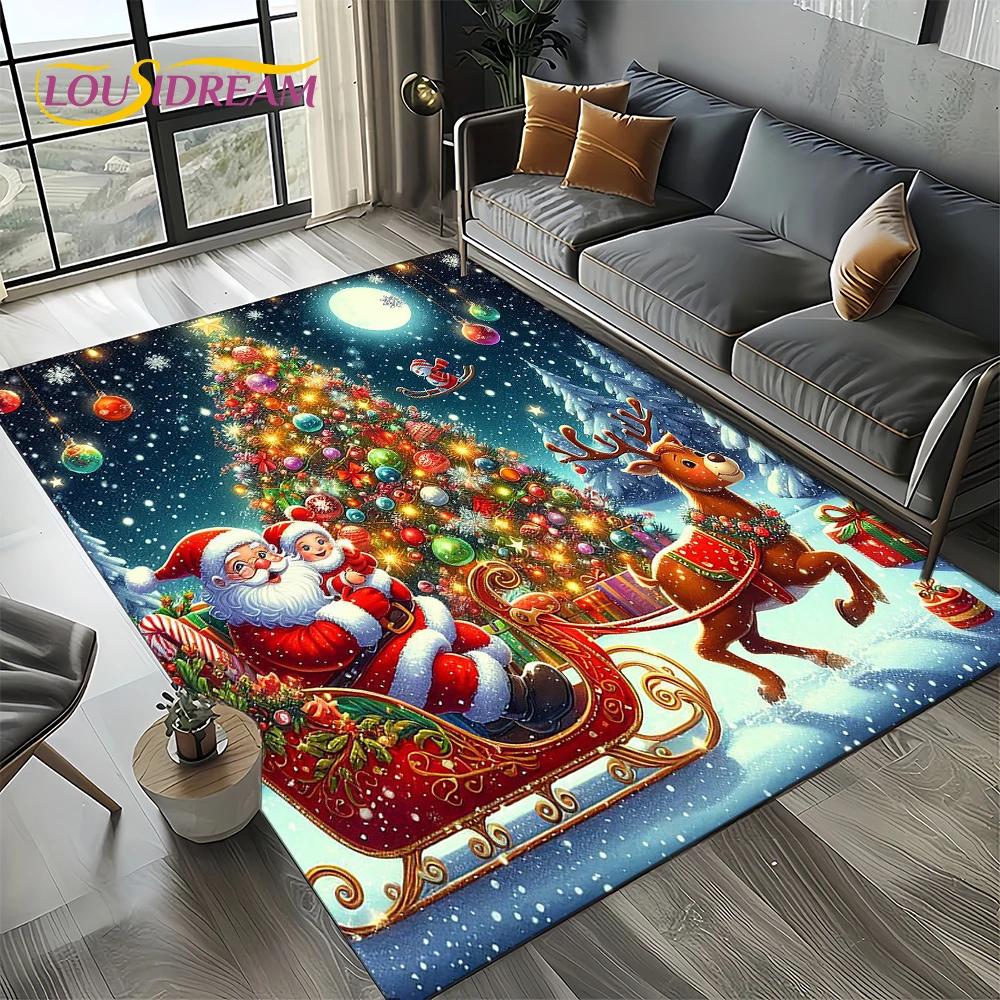 2025 Merry Christmas Tree Santa Claus,New Year Fairy Tale Gift Carpet Rug for Home Bedroom Sofa Doormat Decor,Non-slip Floor Mat