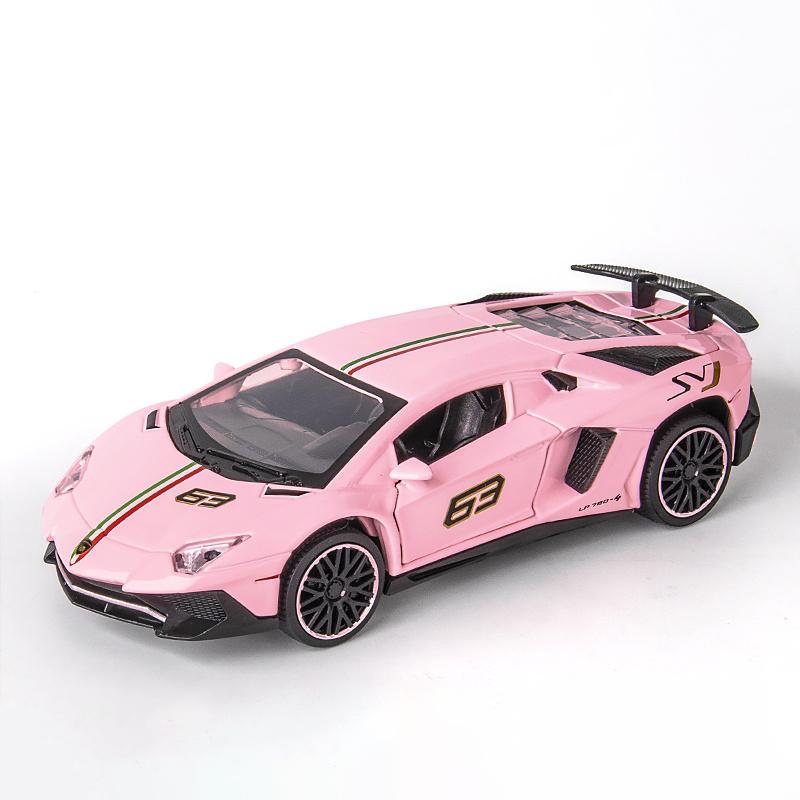 

1/32 Lambor Aventador SVJ LP780-4 Sports Car Model Simulation Sound and Light Belt Base Collection Children s Toys Boys Gifts розовый