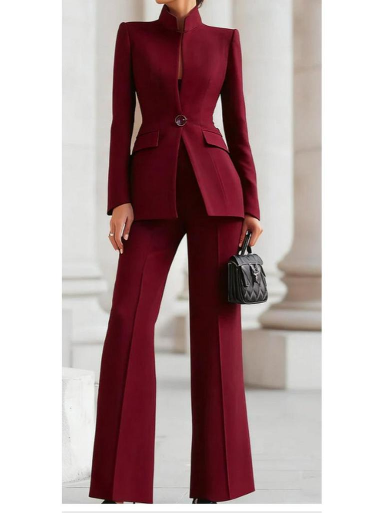 2026 Euro-Amerikanisches Damen Langarm Unifarben Ein-Knopf Blazer & Hosen Set