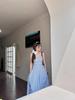 Women's Blue Suspender Dress - Summer 2025 French Seaside Holiday Waist-Cinching Long Dress