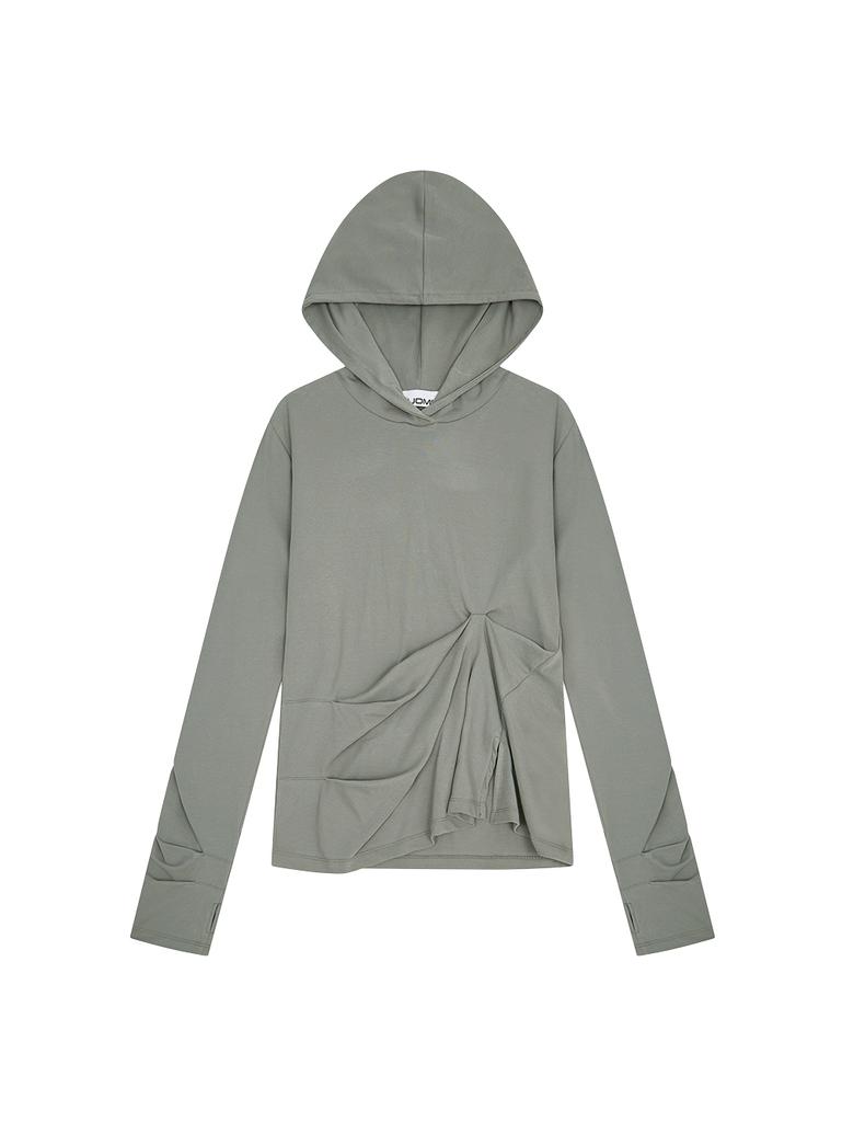 TUOMIO Draped Hooded Long Sleeve [Grey]