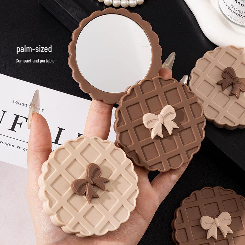 Cute Brown Waffle Portable HD Mirror for Women - Rotating Small Round Makeup Mirror