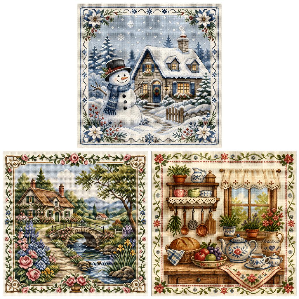 Scenic Kit 14CT Stamped 2 Strands Cotton Thread 40x40cm Full Stitch Beginner Set