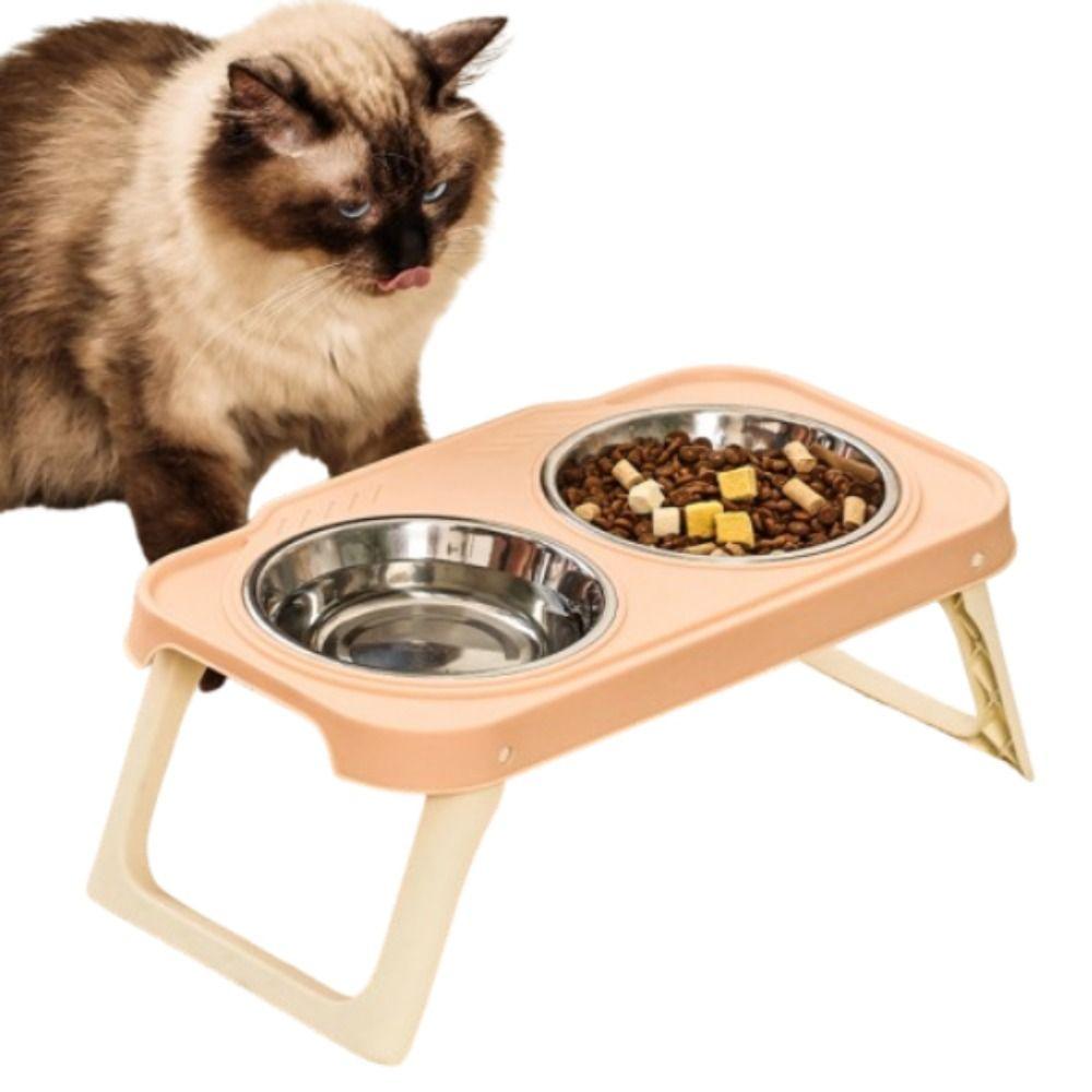 Double Bowls Pet High Footed Bowl Non-Slip Anti-flip Cat Food Water Bowl Protect Cervical Spine Multifunction Pet Food Dispenser