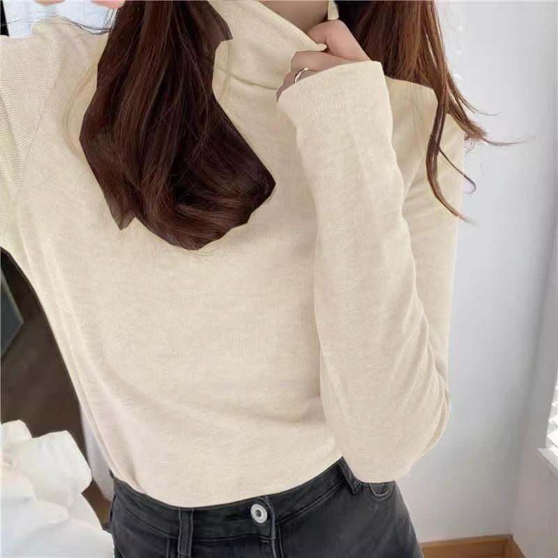 New Style Bottoming Shirt with A Autumn and Winter Fashionable Half-high Neck Furry T-shirt for Women Long-sleeved Plush Velvet Thick Top