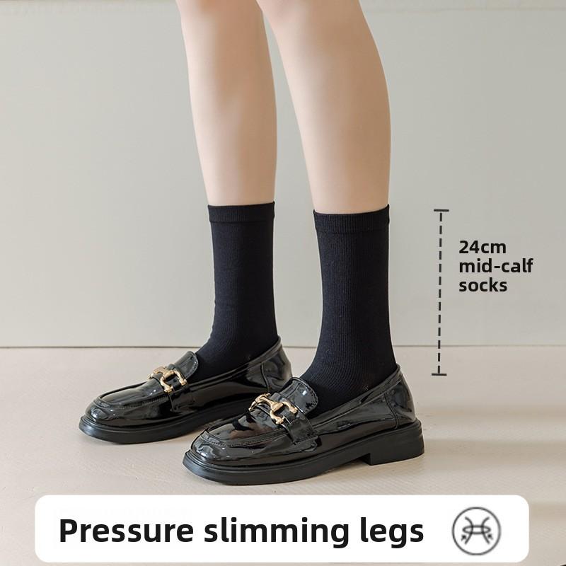 Pressure Long Leggings for Women - Strong Leg Slimming and Over-Knee Compression Stockings - Winter Autumn Women's Black Cotton Stockings