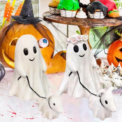 Ghost Walking Dog Statue Süße Halloween Dekoration Gruselige Harz Geisterhund Figurine Lustige Halloween Tischdekoration