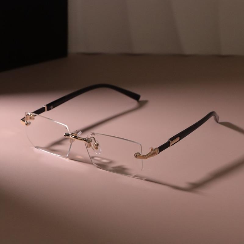 [Chic Rectangle Glasses for Men] Chic Rimless Rectangle Glasses for Men & Women - Vintage-Inspired, Clear Lens, Zinc Alloy Frame
