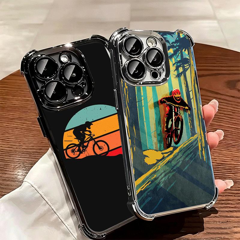 Mountain Bike Bicycle Soft Phone Case For iPhone 15 16 17 Air 14 Pro Max 16E Plus 13 12 Mini Plating Anti-Fall Fundas