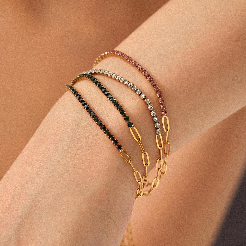 18k Gold Plated Zircon Titanium Steel Bracelet for Women - European & American Style