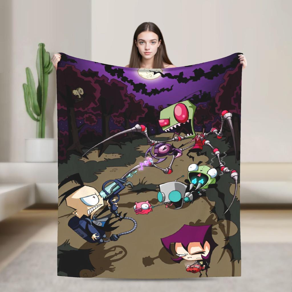 Warm Soft BlanketKids Travel Invaders Zims Gir Throw Blanket Flannel Bedspread For Couch Chair Sofa Bed Print Sofa Bed Cover