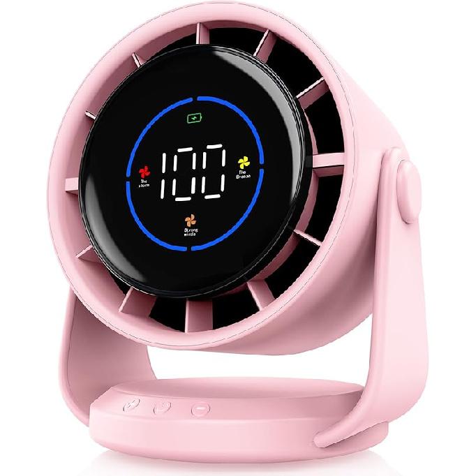 Desk Fan, Turbo Table Fan for Bedroom, 100-Speed Digital Display, Low Noise, 105° Adjustable Tilt, 7.5-inch, Rechargeable Battery, Wall-Mouted