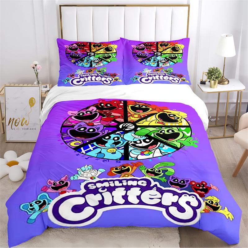 

Cartoon Cat Character Duvet Cover, Kids Sparkly Purple Bedding Set(1 * duvet cover + 2 * pillowcase, without core) 135x200cm