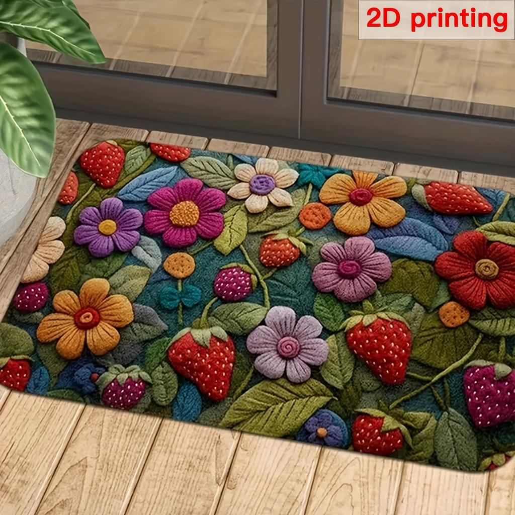 2D Flat 1pc Spring Floral Entrance Doormat with Non-slip Backing, Suitable for Entrance Doors, Bedrooms, Kitchens, and Bathroom Entrances as a