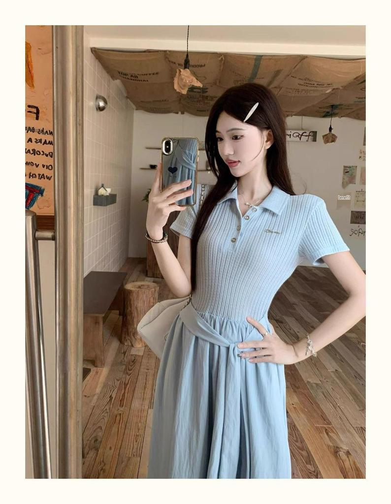 Polo Collar Tie-Waist Slimming Long Dress - Women's 2026 Summer Collection