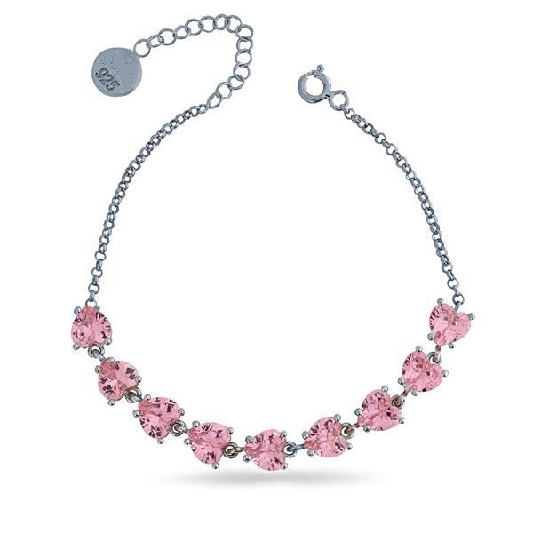 

Женский браслет из стерлингового серебра 925 пробы с розовым и белым камнем в виде сердца, ювелирный аксессуар, подарок розовый