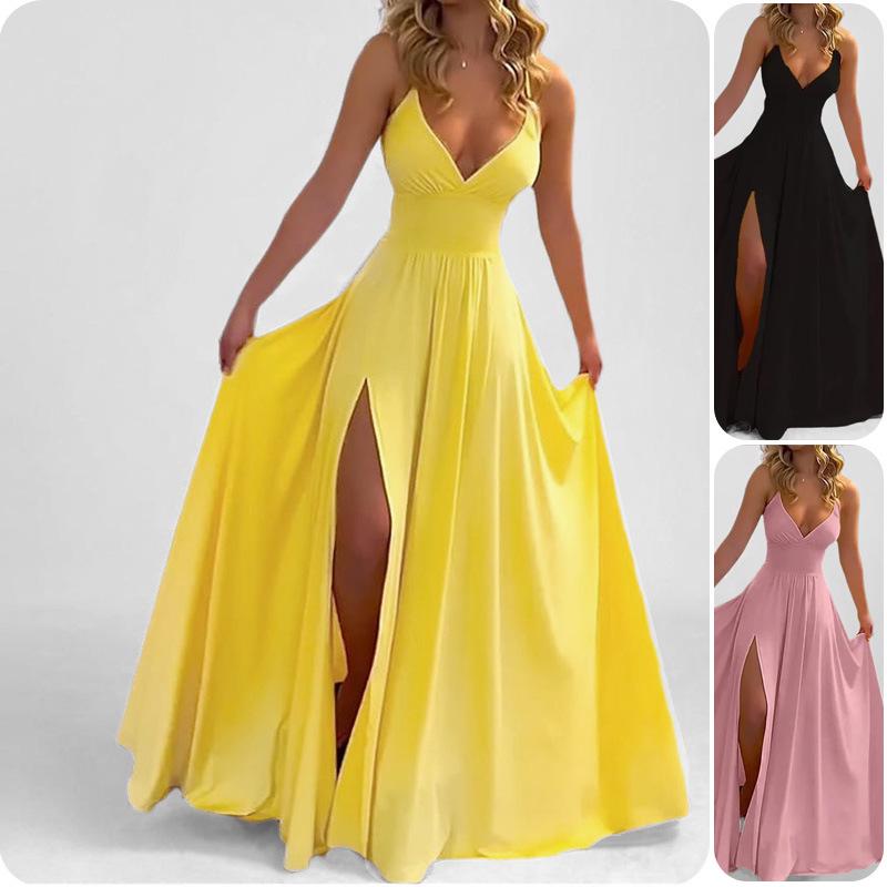 2026 Spring European American Women's Sexy Spaghetti Strap Ruffle Hem Dress