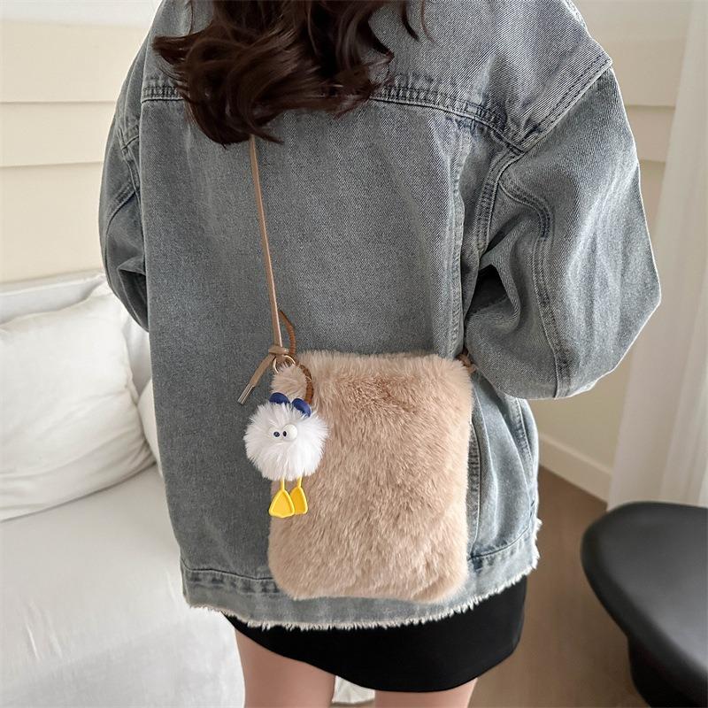 Autumn and Winter New Plush Change Messenger Bag Lipstick Mobile Phone Shoulder Card Bag Cute Fluff Bag