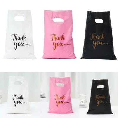 10/50/100 Stück Dankeschön-Tasche Plastik Heißprägung Handheld Geschenktasche für Partys Geburtstage Hochzeiten Erntedankfest Abschlussfeier