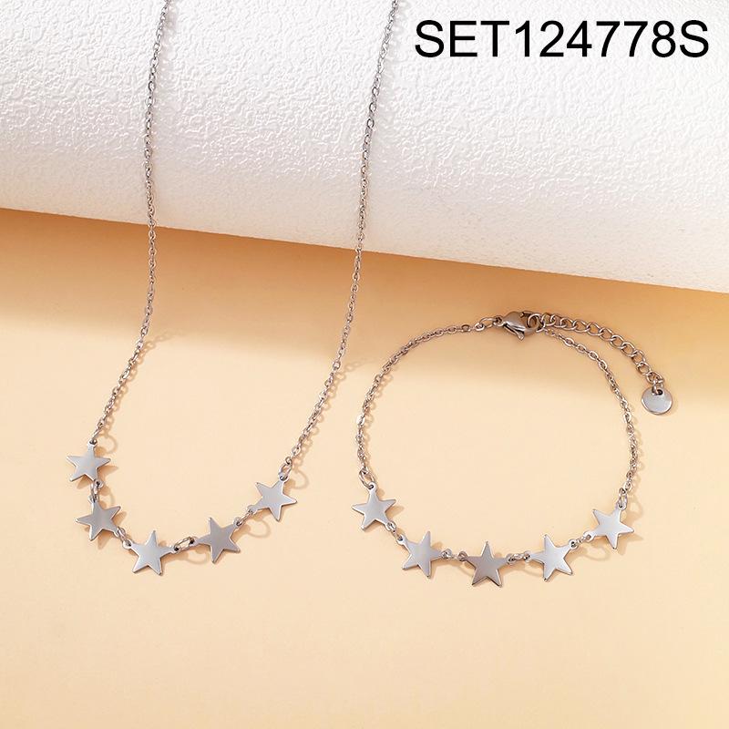 European Style 5-Pointed Star Titanium Steel Necklace & Bracelet Set for Women - Simple, Versatile, Light Luxury Clavicle Chain