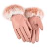 Autumn and Winter Women's Thermal Gloves PU Leather Velvet Thermal Versatile Driving Rabbit Fur Mouth Touch Screen Gloves