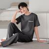 Pure cotton pajamas men's summer thin 1011 new short-sleeved trousers loose large size can be worn outside loungewear suit