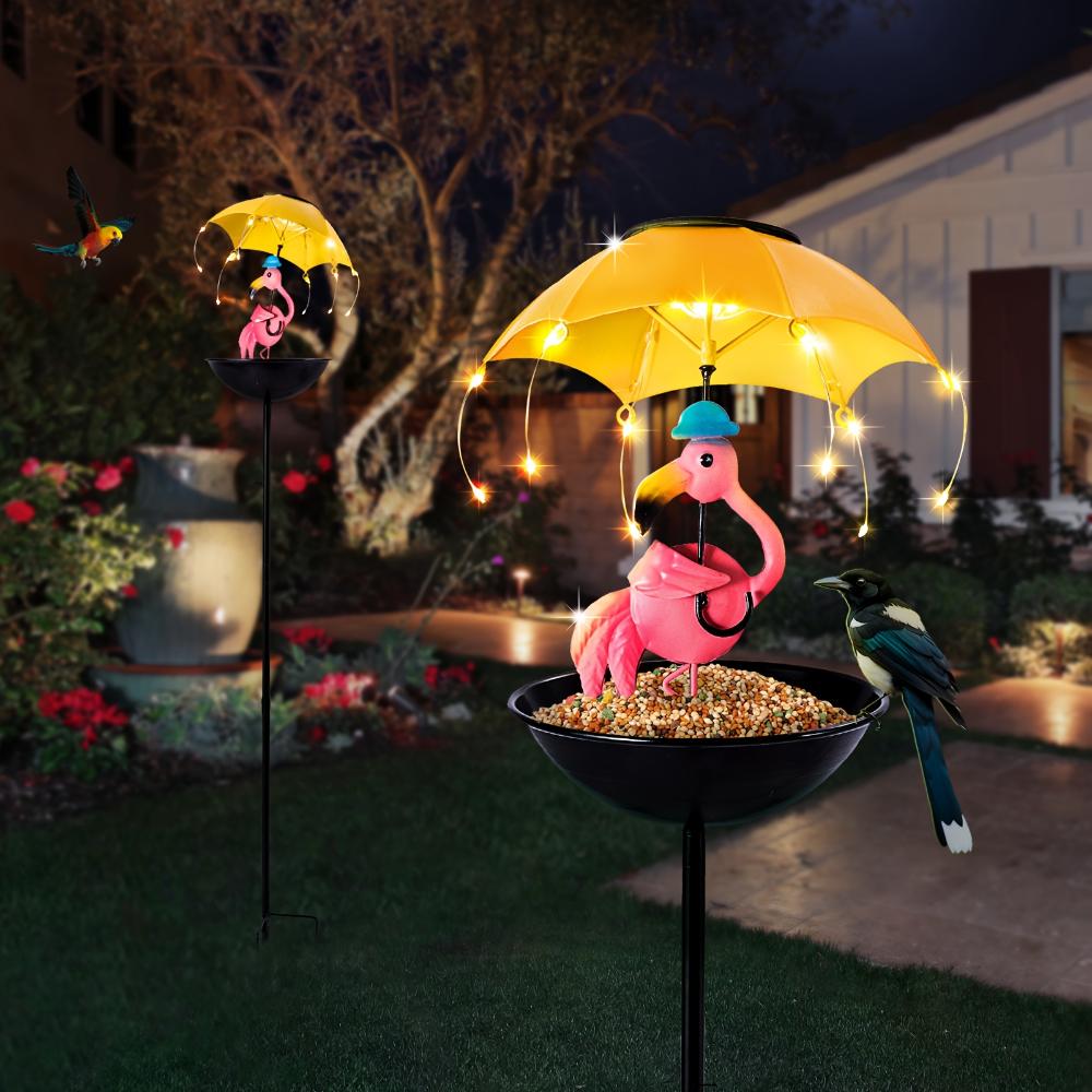 Outdoor Iron Waterproof Statue Light Simulation Animal Solar Light with Bee and Flamingo Frog and Hummingbird Feeder Function,for Garden Decoration